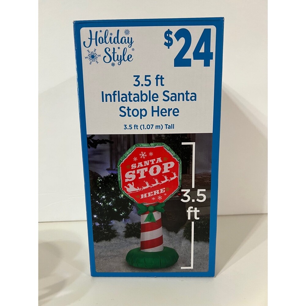 Holiday Style 3.5 Light Up Inflatable Santa Stop Here Indoor/Outdoor Christmas
